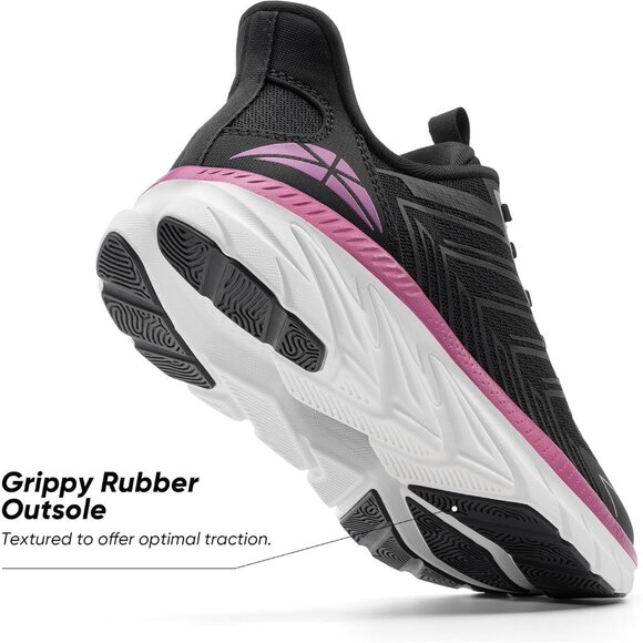 Women's Black Fuchsia Walking Shoes Comfort Breathable Non-Slip Gym Sneakers - Picture 5 of 8